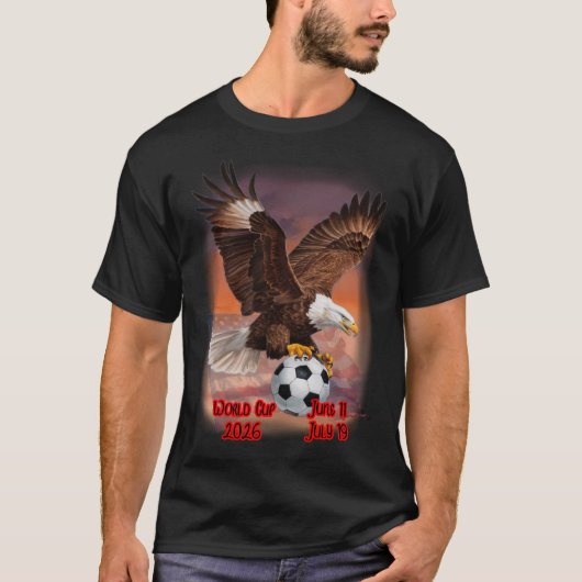 Bald Eagle Brings the World Cup Ball on a Black T-shirt (Voorkant)