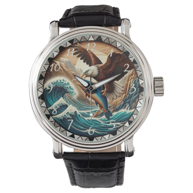 Bald Eagle Catching Fish Ocean Clock Horloge (Voorkant)