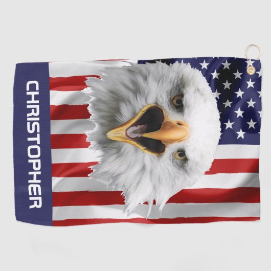 Bald Eagle, de Amerikaanse vlag patriottisch Golfhanddoek (Horizontaal)