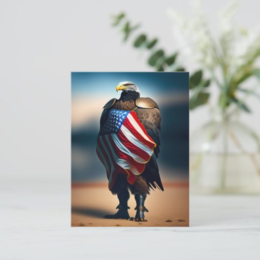 Bald Eagle die Armor zwaait met een Amerikaanse vl Briefkaart (Staand voorkant)