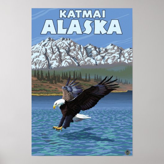 Bald Eagle Diving - Katmai, Alaska Poster (Voorkant)