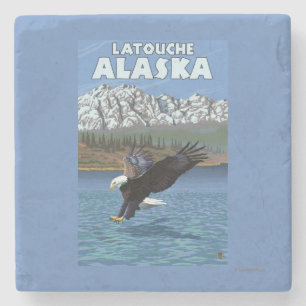 Bald Eagle Diving - Latouche, Alaska Stenen Onderzetter