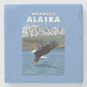 Bald Eagle Diving - Wrangell, Alaska Stenen Onderzetter