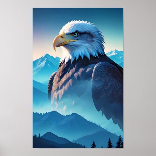 Bald Eagle Double Exposure Dierlijke Natuur Wilder Poster (Voorkant)