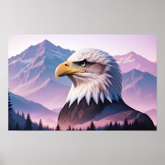Bald Eagle Double Exposure Dierlijke Natuur Wilder Poster (Voorkant)
