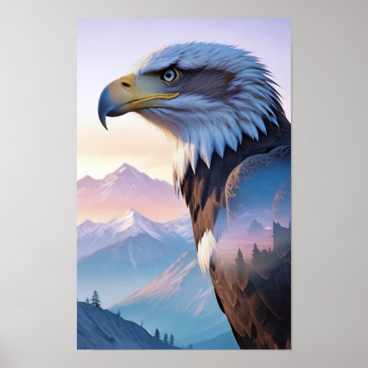 Bald Eagle Double Exposure Dierlijke Natuur Wilder Poster (Voorkant)