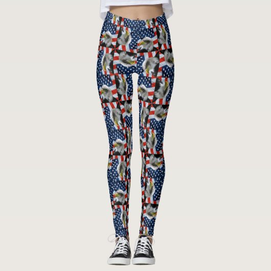 Bald Eagle en American Flag Patriotic Leggings (Voorkant)