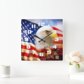Bald Eagle en de Amerikaanse Flag Square Wall Cloc Vierkante Klok (Huis)