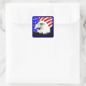 Bald Eagle en de Amerikaanse vlag Vierkante Sticker (Tas)