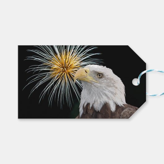 Bald Eagle en Fireworks Cadeaulabel (Voorkant (Horizontaal))