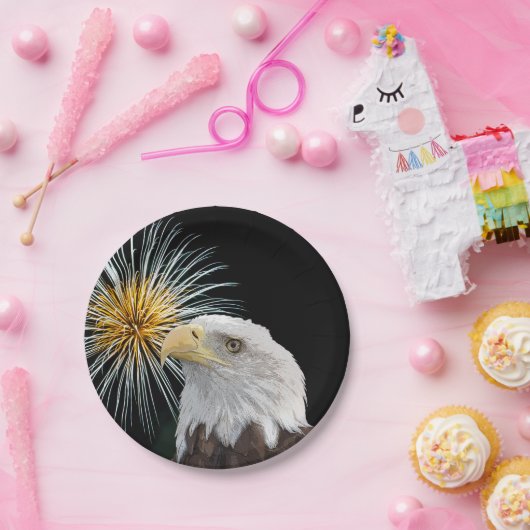 Bald Eagle en Fireworks Papieren Bordje (Feest)
