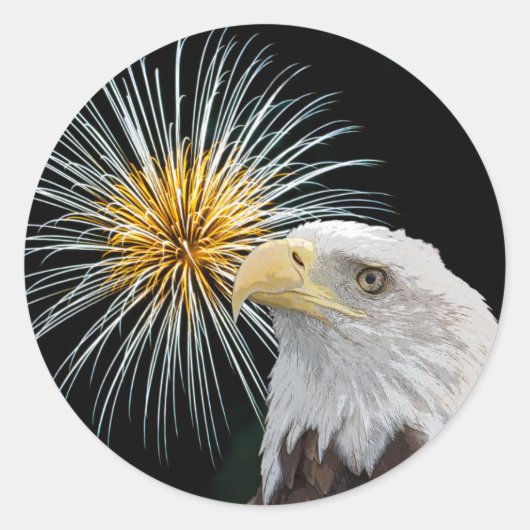 Bald Eagle en Fireworks Ronde Sticker (Voorkant)