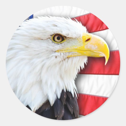 Bald Eagle en Flag Ronde Sticker (Voorkant)