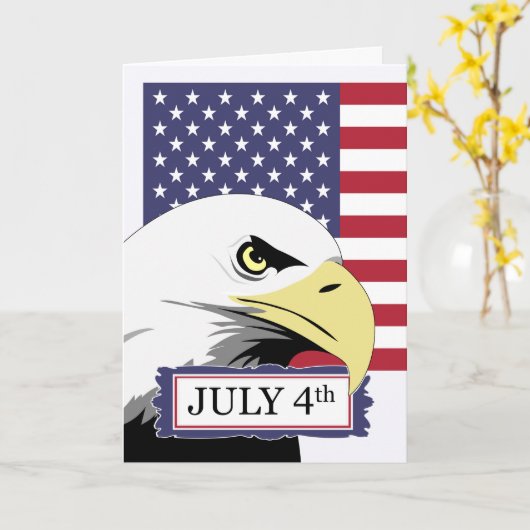 Bald Eagle en Vlag 4 juli Patriottisch Kaart (Gele Bloem)