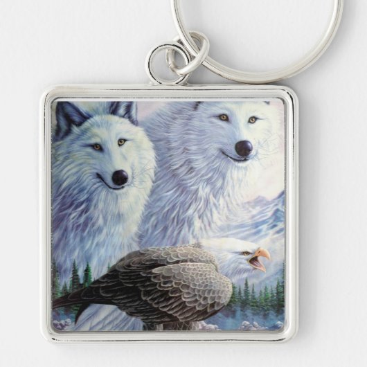 Bald Eagle en White Wolves Sleutelhanger (Voorkant)