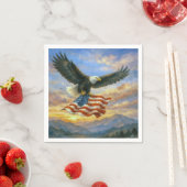 Bald Eagle Flying With American Flag Servet (Insitu)