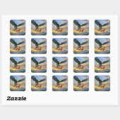 Bald Eagle Flying With American Flag Vierkante Sticker (Vel)