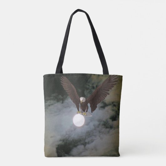 Bald Eagle Full Moon Night Sky Fantasy Tote Bag (Achterkant)