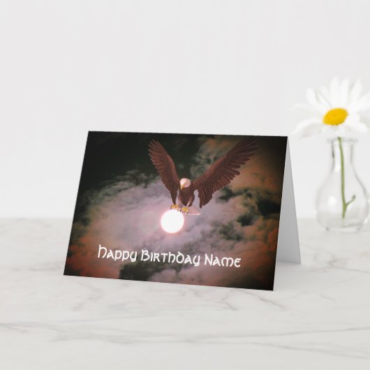 Bald Eagle Full Moon Persoonlijke verjaardag Kaart (Kleine Plant)