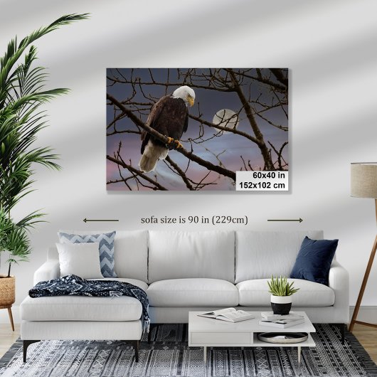 Bald Eagle Full Moon Wildlife Fotografie 60X40 Canvas Afdruk
