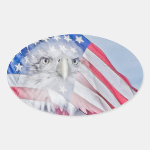 Bald Eagle Head en de Amerikaanse vlag Ovale Sticker