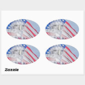Bald Eagle Head en de Amerikaanse vlag Ovale Sticker (Vel)