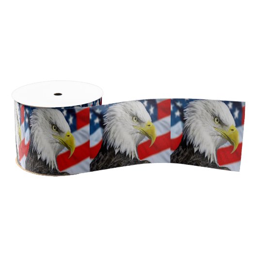 Bald Eagle head en een Amerikaanse vlag Grosgrain Lint (Spoel)
