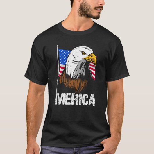 Bald Eagle Head & Face Amerikaanse vlag 4th of Ju T-shirt (Voorkant)