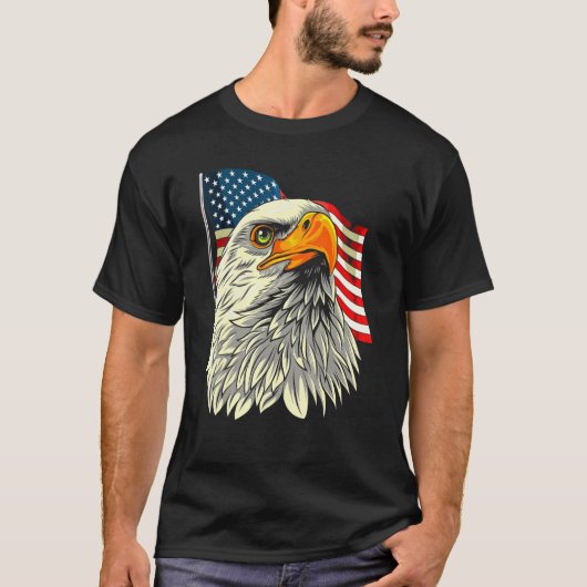Bald Eagle Head met sterren en strepen vlag Amer T-shirt (Voorkant)