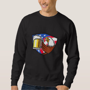 Bald Eagle Hoisting Beer Stein Usa Flag Crest Retr Trui