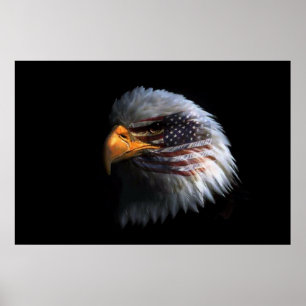 Bald Eagle hoofd met een Amerikaanse vlag op zijn  Poster