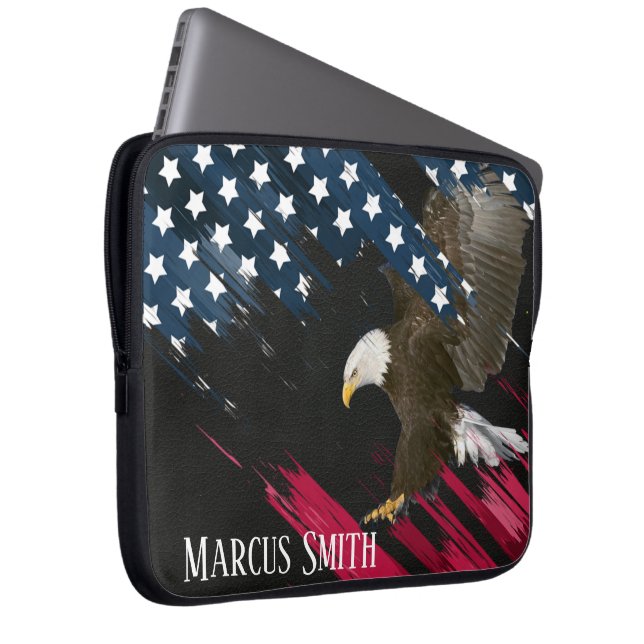 Bald Eagle in American Flag Abstract Laptop Sleeve (Voorkant Rechts)