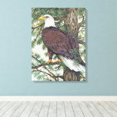 Bald Eagle in Branch Canvas Afdruk (Insitu (Houten vloer))
