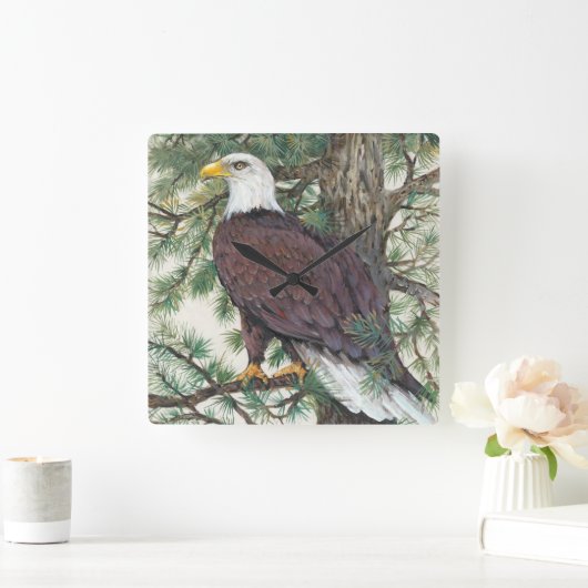 Bald Eagle in Branch Vierkante Klok (Huis)