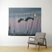 Bald Eagle In Front Of Seattle and Moon Wandkleed (In Situ (horizontaal))