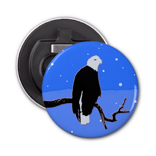 Bald Eagle in Winter - Originele Wilde Kunst Button Flesopener (Voorkant)