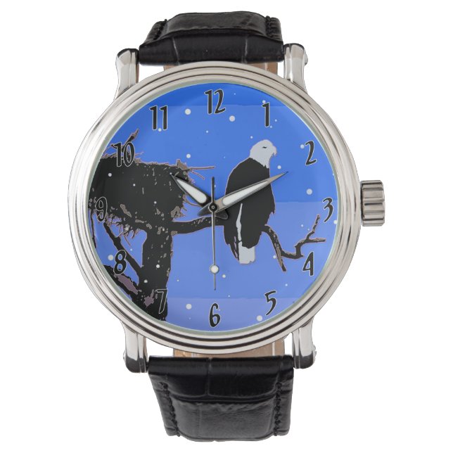 Bald Eagle in Winter - Originele Wilde Kunst Horloge (Voorkant)