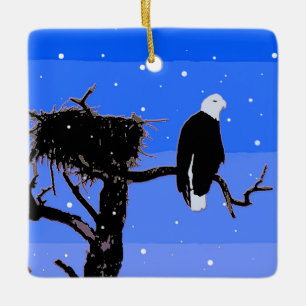 Bald Eagle in Winter - Originele Wilde Kunst Keramisch Ornament