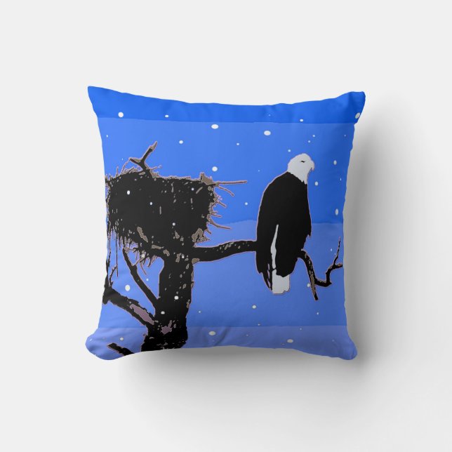 Bald Eagle in Winter - Originele Wilde Kunst Kussen (Voorkant)