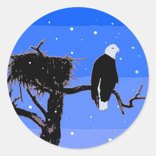 Bald Eagle in Winter - Originele Wilde Kunst Ronde Sticker