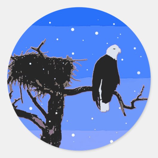 Bald Eagle in Winter - Originele Wilde Kunst Ronde Sticker (Voorkant)