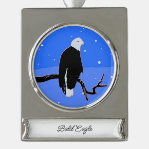 Bald Eagle in Winter - Originele Wilde Kunst Verzilverd Banner Ornament