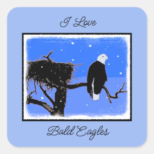 Bald Eagle in Winter - Originele Wilde Kunst Vierkante Sticker