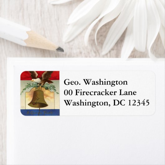 Bald Eagle Liberty Bell Patriottische  kunst Etiket (Insitu)