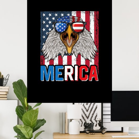 Bald Eagle Merica, 4 juli Poster (Thuiskantoor)