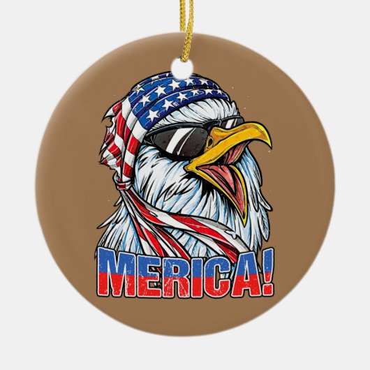 Bald Eagle 'Merica Retro American Flag Patriotic Keramisch Ornament (Voorkant)