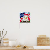 Bald Eagle met Amerikaanse vlag Achtergrond Poster (Keuken)