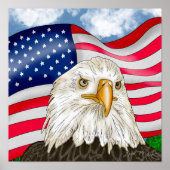 Bald Eagle met Amerikaanse vlag Achtergrond Poster (Voorkant)
