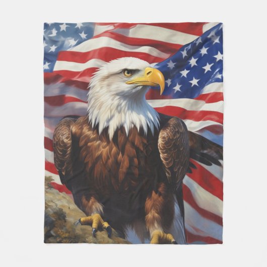 Bald Eagle met Amerikaanse vlag Fleece Deken (Voorkant)