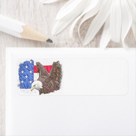 Bald Eagle met de Amerikaanse vlag Etiket (Insitu)